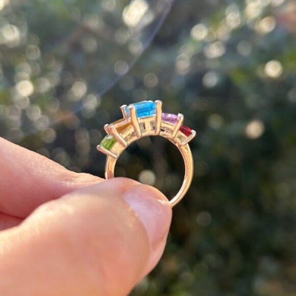 STERLING SILVER 5 Multi Color Gem Stone Pyramid RING